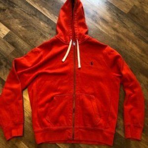 Polo by Ralph Lauren Mens fleece lined orange Hoodie size large